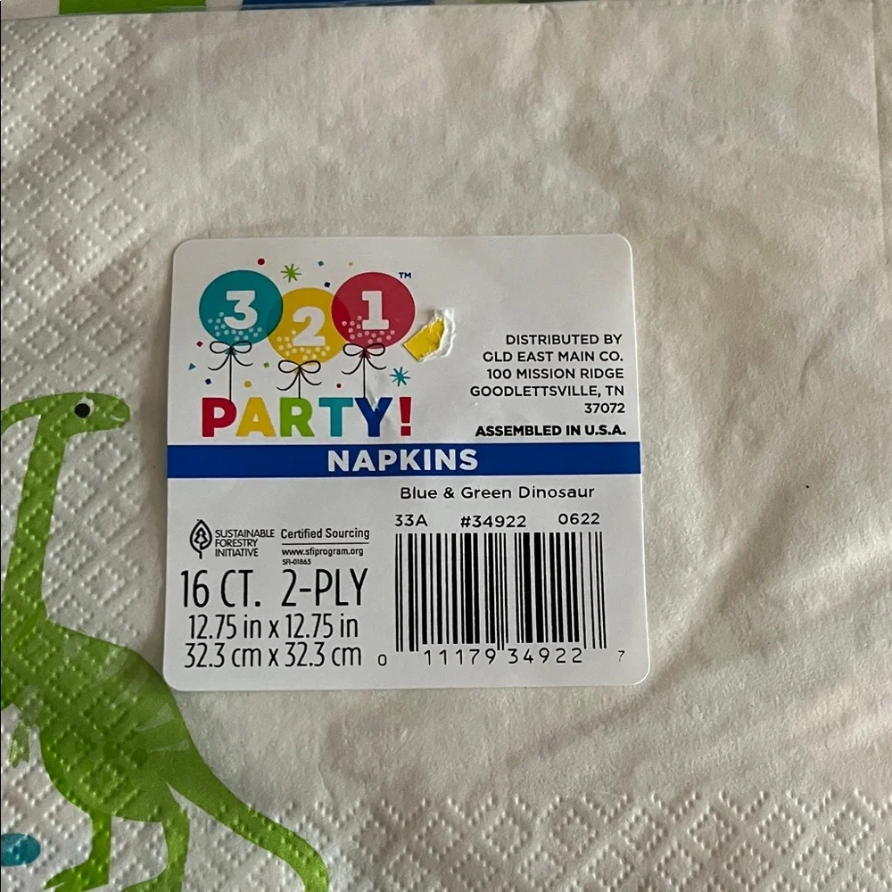 3-2-1 Party! Dinosaur Paper Plates & Napkins - Blue & Green